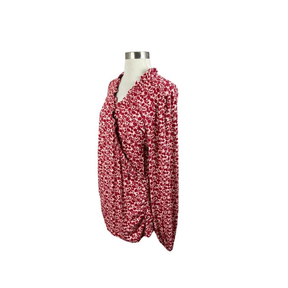 Boden US 12 Red Floral Frill Neck Floral Blouson Wrap Blouse Jersey Knit - Picture 2 of 4